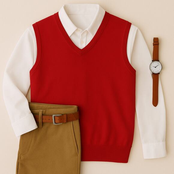 Jos A Bank Merino Wool Sweater Vest Preppy Red V Neck Classic Fit Size M - Picture 2 of 10